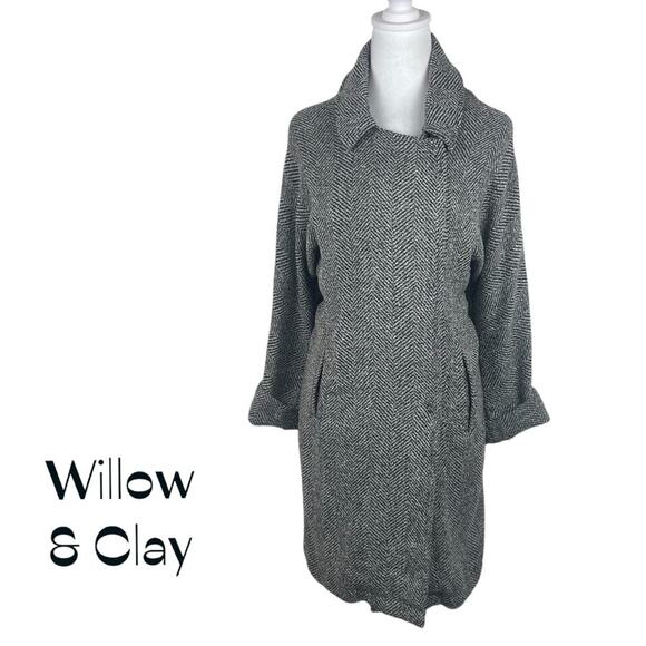 Willow & Clay Black Gray Herringbone Long Oversized Academia Jacket Size XS - Picture 2 of 13